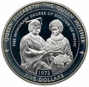 5 Dollars - Elizabeth II Honorary degree for the Queen Mother, Tuvalu, 1997 reverse image