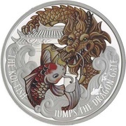 5 Dollars - Elizabeth II Koi Fish Jumps the Dragon Gate, Tuvalu, 2016 reverse image