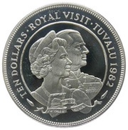 10 Dollars - Elizabeth II Royal Visit; Silver Proof Issue, Tuvalu, 1982 reverse image