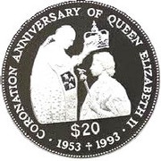 20 Dollars - Elizabeth II Coronation Jubilee, Tuvalu, 1993 reverse image