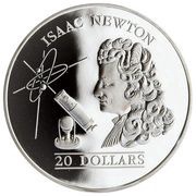20 Dollars - Elizabeth II Isaac Newton, Tuvalu, 1993 reverse image