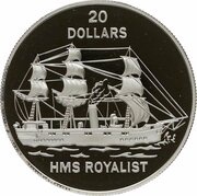 20 Dollars - Elizabeth II HMS Royalist, Tuvalu, 1993 reverse image