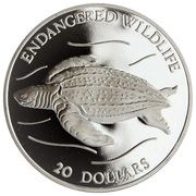 20 Dollars - Elizabeth II Leatherback Turtle, Tuvalu, 1993 reverse image