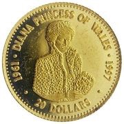 20 Dollars - Elizabeth II Death of Princess Diana, Tuvalu, 1997 reverse image