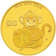 30 Dollars - Elizabeth II Year of the Monkey - Longevity, Tuvalu, 2016 reverse image