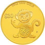 30 Dollars - Elizabeth II Year of the Monkey - Success, Tuvalu, 2016 reverse image