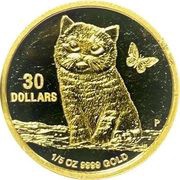 30 Dollars - Elizabeth II Cat, Tuvalu, 2020 reverse image