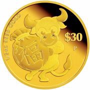 30 Dollars - Elizabeth II Year of the Ox: Prosperity, Tuvalu, 2021 reverse image