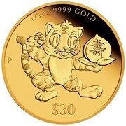 30 Dollars - Elizabeth II Year of the Tiger: Longevity, Tuvalu, 2022 reverse image
