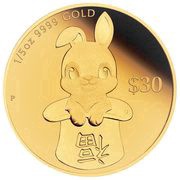 30 Dollars - Elizabeth II Posthumous; Year of the Rabbit: Prosperity, Tuvalu, 2023 reverse image