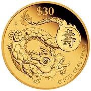 30 Dollars - Charles III Year of the Dragon: Longevity, Tuvalu, 2023 reverse image