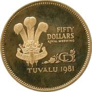 50 Dollars - Elizabeth II Royal Wedding, Tuvalu, 1981 reverse image