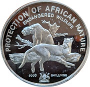 5000 Shillings Leopard; large type, Uganda, 1993 reverse image