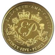 25 Pence - Elizabeth II Platinum Wedding - Monogram reverse image