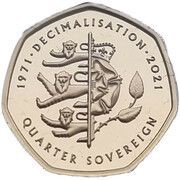 ¼ Sovereign - Elizabeth II Decimal anniversary, United Kingdom, 2021 reverse image