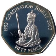 50 Pence - Elizabeth II Coronation Jubilee, United Kingdom, 2003 reverse image