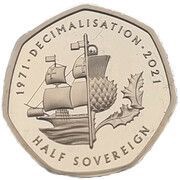 ½ Sovereign - Elizabeth II Decimal anniversary, United Kingdom, 2021 reverse image