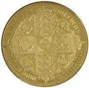 ½ Sovereign - Elizabeth II Gothic - Quartered Arms; Gold Proof, United Kingdom, 2021 reverse image