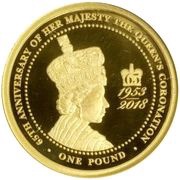 1 Pound - Elizabeth II 65th Ann. Coronation; Gold Proof, United Kingdom, 2018 reverse image