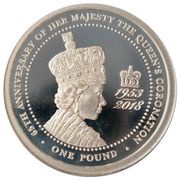 1 Pound - Elizabeth II 65th Ann. Coronation; Silver Proof, United Kingdom, 2018 reverse image