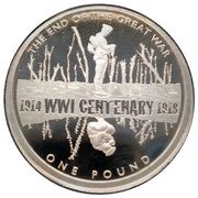 1 Pound - Elizabeth II End of Great War; Silver Proof, United Kingdom, 2018 reverse image