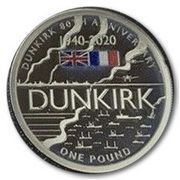 1 Pound - Elizabeth II Dunkirk Evacuation; Silver Proof, United Kingdom, 2020 reverse image