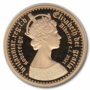 1 Sovereign - Elizabeth II Gothic - Quartered Arms; Gold Proof obverse image