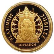 1 Sovereign - Elizabeth II Platinum Jubilee - Queen on throne, United Kingdom, 2022 reverse image