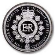 1 Sovereign - Elizabeth II Platinum Jubilee; Platinium Proof reverse image