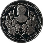 2 Pounds - Elizabeth II Queen Mother's 90th Birthday; Silver Proof Issue, United Kingdom, 1990 reverse image