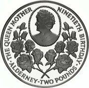 2 Pounds - Elizabeth II Queen Mother's 90th Birthday; Silver Piedfort, United Kingdom, 1990 reverse image