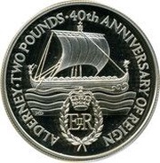 2 Pounds - Elizabeth II 40th Anniversary of Queen's Reign; Silver Proof Issue, United Kingdom, 1992 reverse image