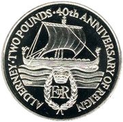 2 Pounds - Elizabeth II 40th Anniversary of Queen's Reign; Piedfort, United Kingdom, 1992 reverse image