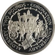 2 Pounds - Elizabeth II Coronation Jubilee; Silver Proof Issue reverse image