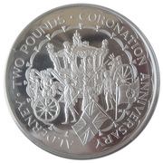 2 Pounds - Elizabeth II Coronation Jubilee; Silver Piedfort, United Kingdom, 1993 reverse image