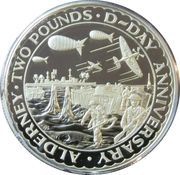 2 Pounds - Elizabeth II D-Day; Silver Piedfort Issue, United Kingdom, 1994 reverse image