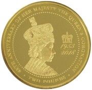 2 Pounds - Elizabeth II 65th Ann. Coronation; Gold Proof, United Kingdom, 2018 reverse image
