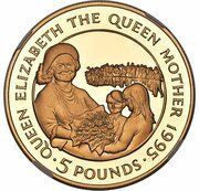 5 Pounds - Elizabeth II Queen Mother; Gold Proof, United Kingdom, 1995 reverse image