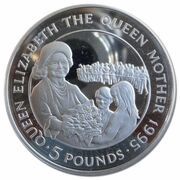 5 Pounds - Elizabeth II Queen Mother; Silver Piedfort, United Kingdom, 1995 reverse image