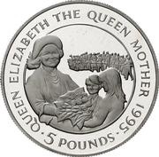 5 Pounds - Elizabeth II Piedfort; Mule, United Kingdom, 1995 reverse image