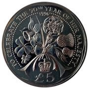 5 Pounds - Elizabeth II Queen Elizabeth II 70th Birthday, United Kingdom, 1996 reverse image