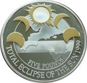 5 Pounds - Elizabeth II Total Eclipse of the Sun; Silver Proof, United Kingdom, 1999 reverse image