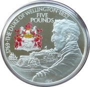 5 Pounds - Elizabeth II Duke of Wellington; Silver Proof, United Kingdom, 2002 reverse image