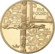 5 Pounds - Elizabeth II Golden Jubilee; Gold Proof Piedfort, United Kingdom, 2002 reverse image