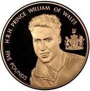 5 Pounds - Elizabeth II Prince William; Gold Proof Issue, United Kingdom, 2003 reverse image