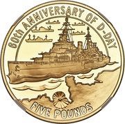 5 Pounds - Elizabeth II D-Day; Gold Proof Issue, United Kingdom, 2004 reverse image