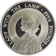 5 Pounds - Elizabeth II Florence Nightingale; Silver Proof Issue, United Kingdom, 2004 reverse image