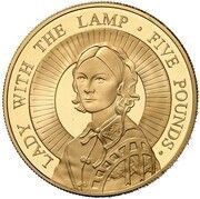 5 Pounds - Elizabeth II Florence Nightingale; Gold Proof, United Kingdom, 2004 reverse image