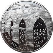 5 Pounds - Elizabeth II Train Crossing the Viaduct; Silver Proof, United Kingdom, 2004 reverse image