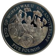 5 Pounds - Elizabeth II End of World War II; Silver Proof, United Kingdom, 2005 reverse image